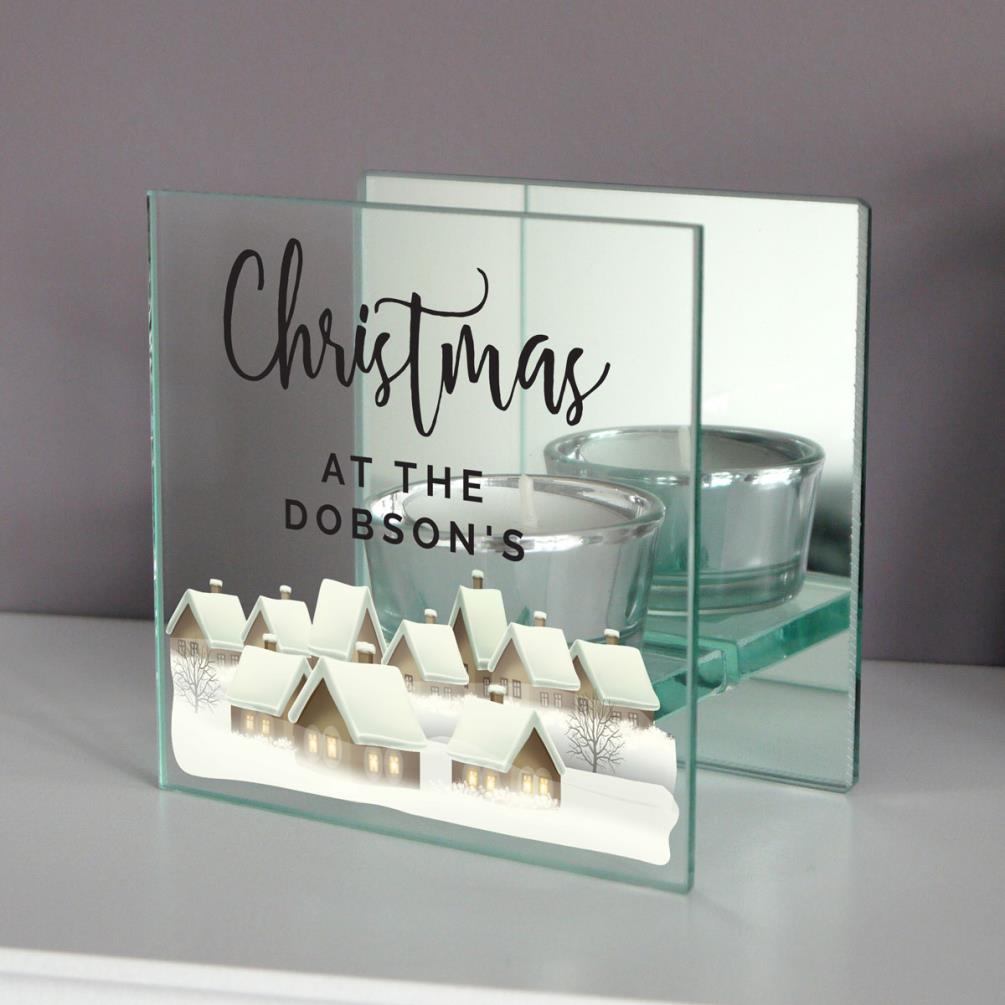 Personalised Christmas Village Mirrored Glass Tea Light Holder Extra Image 1
